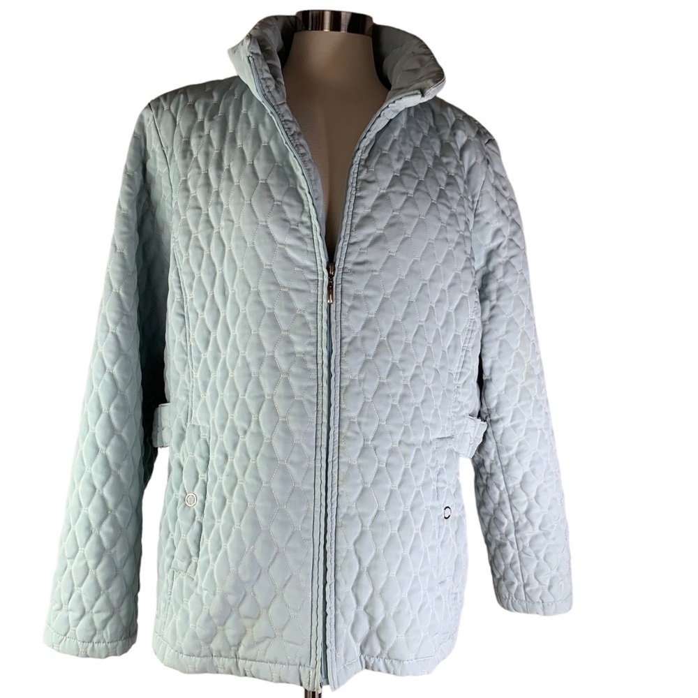 Gallery Powder Blue Light Quilted Jacket Pockets Size 2X Gently Worn Condition